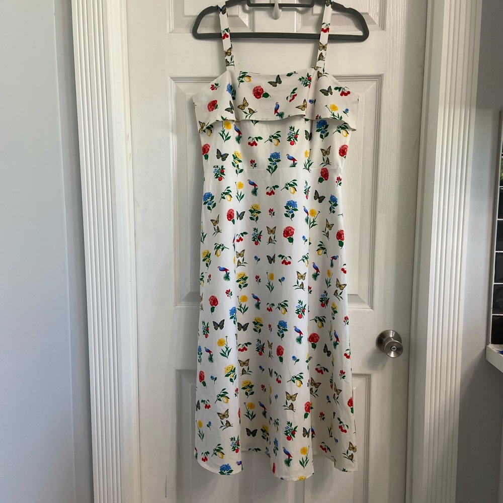 Ann Taylor Fit N Flare Retro Dress Midi White Floral Size 4